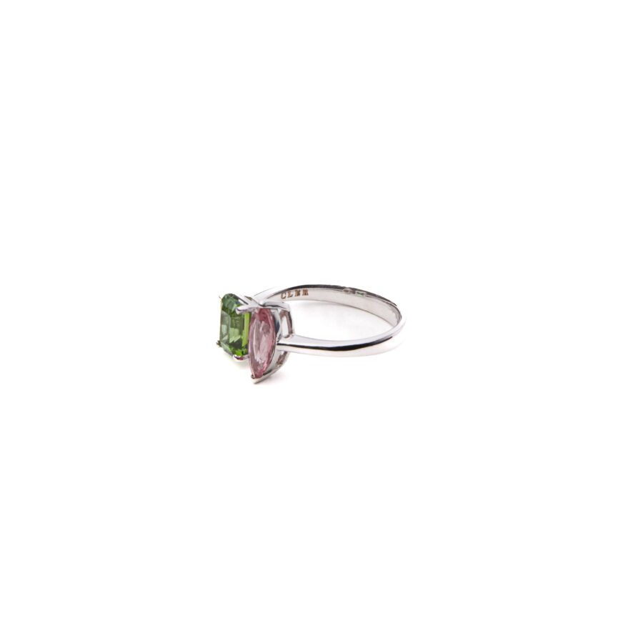 Anello in Oro Bianco 18k con Tormalina 1,48 ct e Rubino 0,97 ct - immagine 2