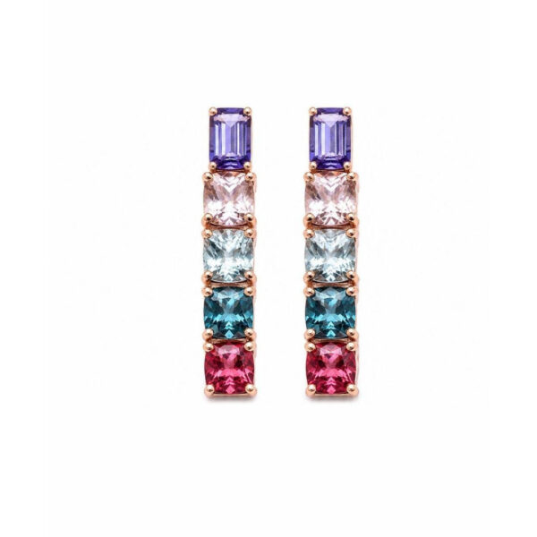 Orecchini in Oro Rosa 9k Tanzanite 1,75ct Morganite 1,62ct Acquamarina 2ct Topazio 2,1ct Tormalina 2,55ct
