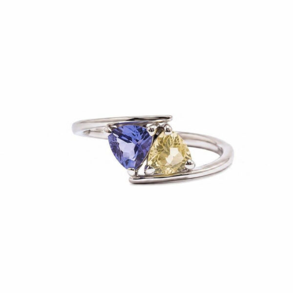 Anello in Oro Bianco 18k con Tanzanite 0,81ct e Crisoberillo 0,68ct