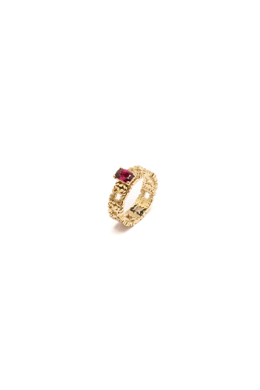 Fede Monogram Cler in Oro Giallo 9k con Rodolite 0,8ct - immagine 2