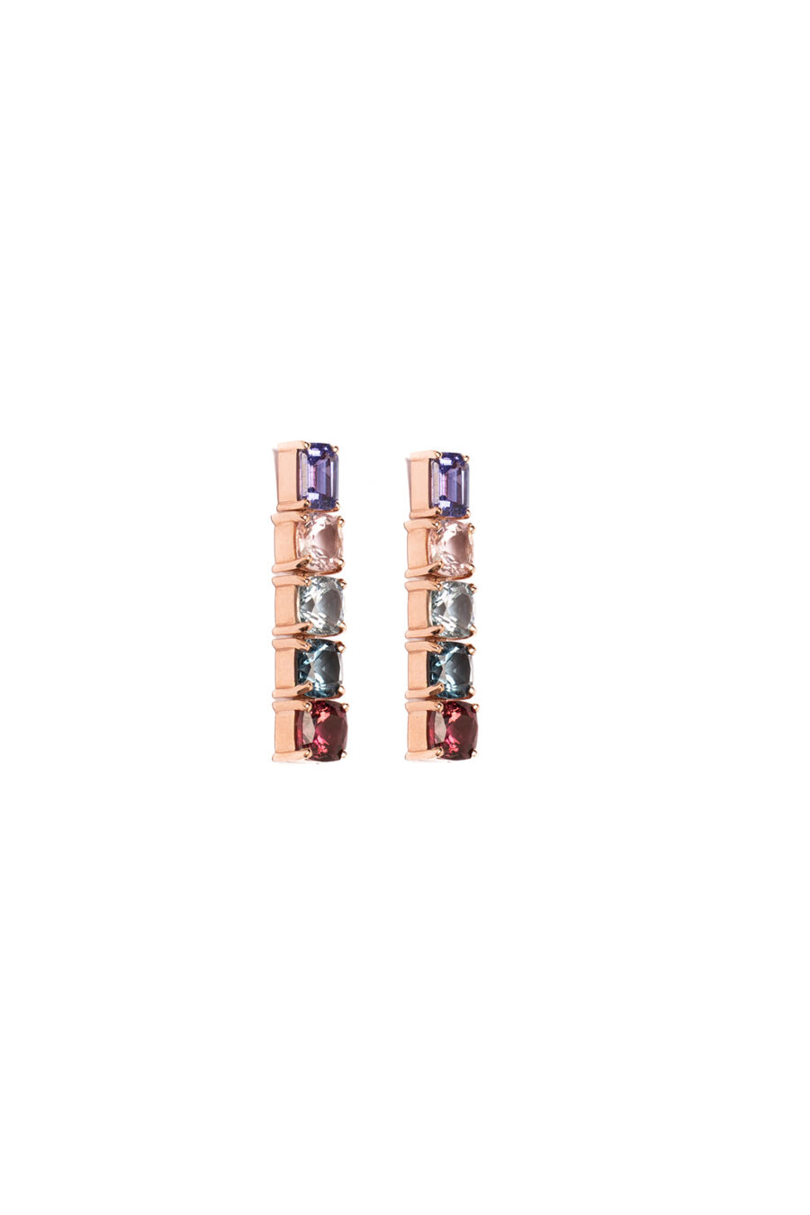 Orecchini in Oro Rosa 9k Tanzanite 1,75ct Morganite 1,62ct Acquamarina 2ct Topazio 2,1ct Tormalina 2,55ct - immagine 2