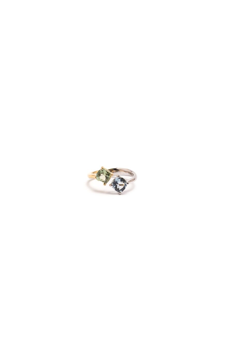 Anello in Oro Bianco e Oro Giallo 18k con Tormalina 1,07ct e Acquamarina 0,79ct