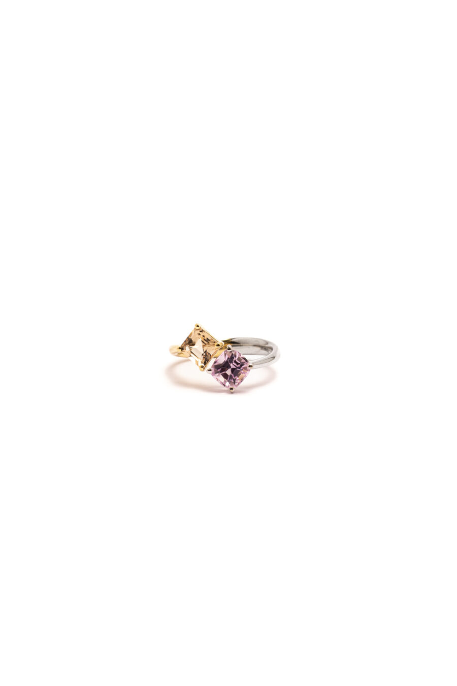 Anello in Oro Bianco e Oro Giallo 18k con Kunzite 1,56ct e Tormalina 1,17ct
