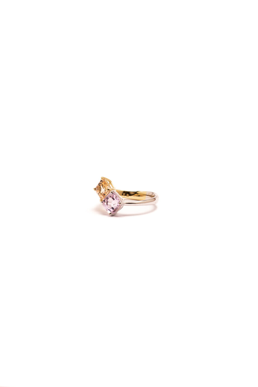 Anello in Oro Bianco e Oro Giallo 18k con Kunzite 1,56ct e Tormalina 1,17ct - immagine 3