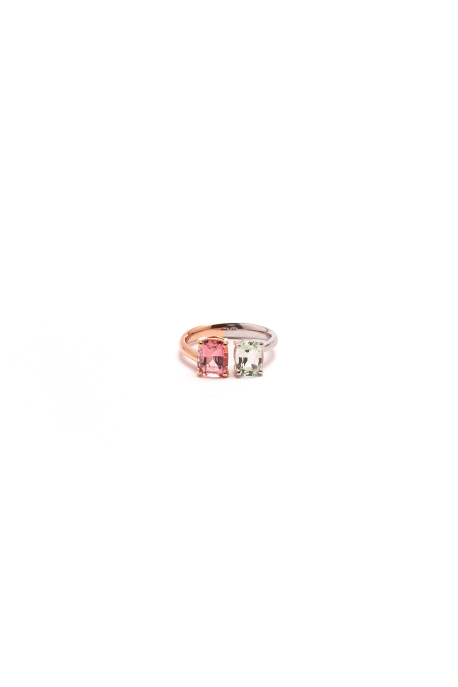 Anello in Oro Bianco e Oro Rosa 18k con Acquamarina 1,16ct e Tormalina 1,56ct
