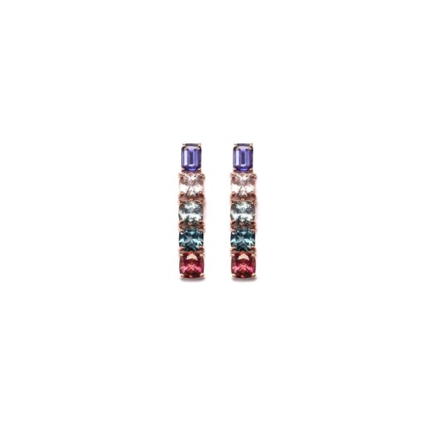 Orecchini in Oro Rosa 9k Tanzanite 1,75ct Morganite 1,62ct Acquamarina 2ct Topazio 2,1ct Tormalina 2,55ct