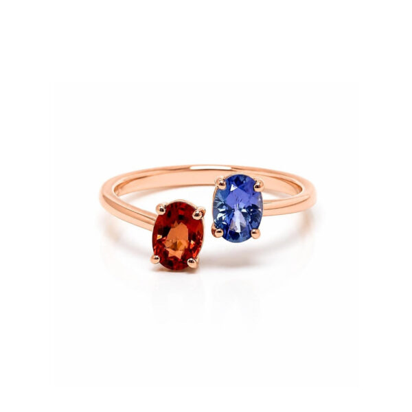 Anello in Oro Rosa 18k con Zaffiro 1,03ct e Tanzanite 0,8ct