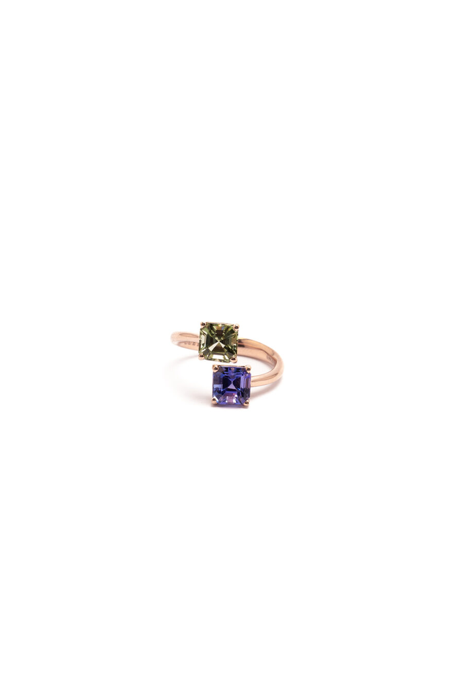 Anello in Oro Rosa 18k con Tanzanite 2,13ct e Tormalina 1,89ct