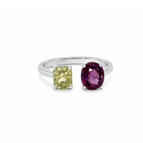 Anello in Oro Bianco 18k  con Crisoberillo 1,3 ct e Rodolite 1,15 ct