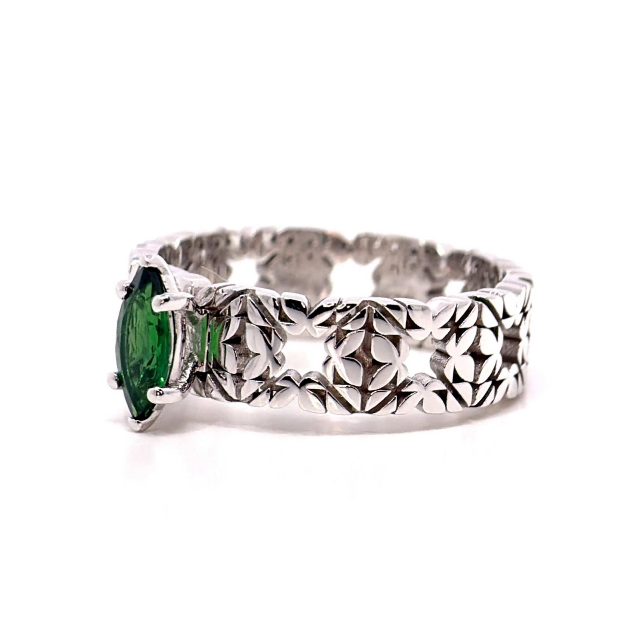 Fede Monogram Cler in Oro Bianco 9k con Tsavorite 0,43ct - immagine 3