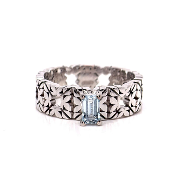 Fede Monogram Cler in Oro Bianco 9k con Acquamarina 0,27ct