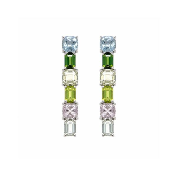 Orecchini in Oro Bianco 9k con Acquamarina 1,78ct Tormalina 5,25ct, Peridoto 1,33ct e Morganite 1,83ct