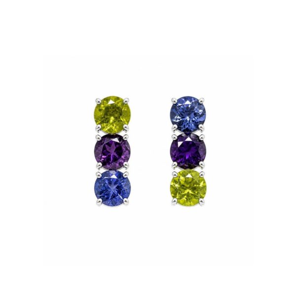 Orecchini in Oro Bianco 18k con Tanzanite 1,83ct, Ametista 1,34ct e Peridoto 1,75ct