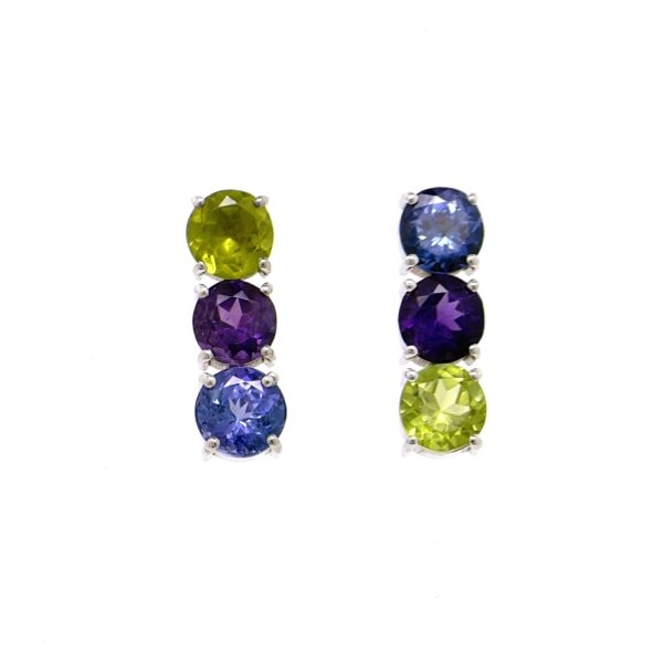 Orecchini in Oro Bianco 18k con Tanzanite 1,83ct, Ametista 1,34ct e Peridoto 1,75ct