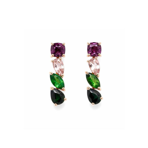 Orecchini in Oro Rosa 18k con Spinello 1,4ct, Tormalina 0,96ct, Tsavorite 1,03ct e Zaffiro Partycolor 1,53ct