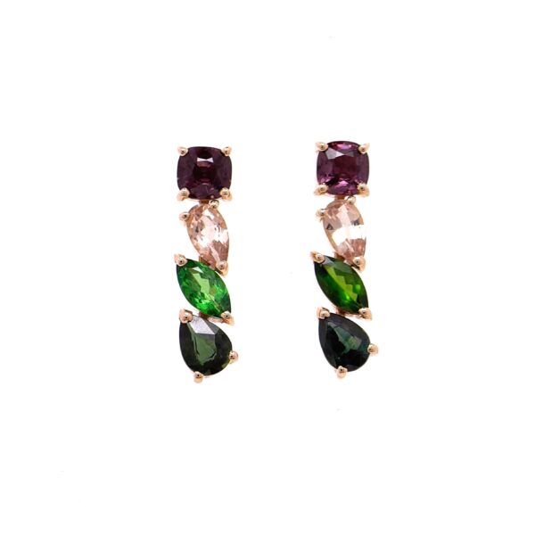 Orecchini in Oro Rosa 18k con Spinello 1,4ct, Tormalina 0,96ct, Tsavorite 1,03ct e Zaffiro Partycolor 1,53ct