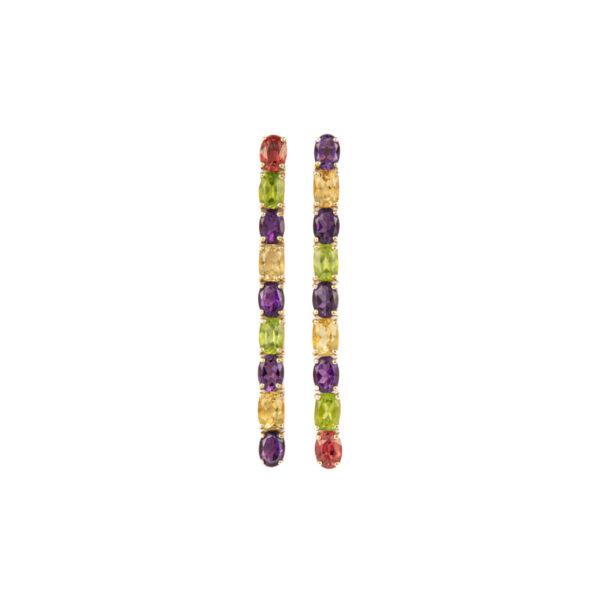 Orecchini in Oro Giallo 9k con Zaffiro 2,21 ct, Peridoto 3,72 ct, Ametista 6,11 ct e Citrino 3,77 ct