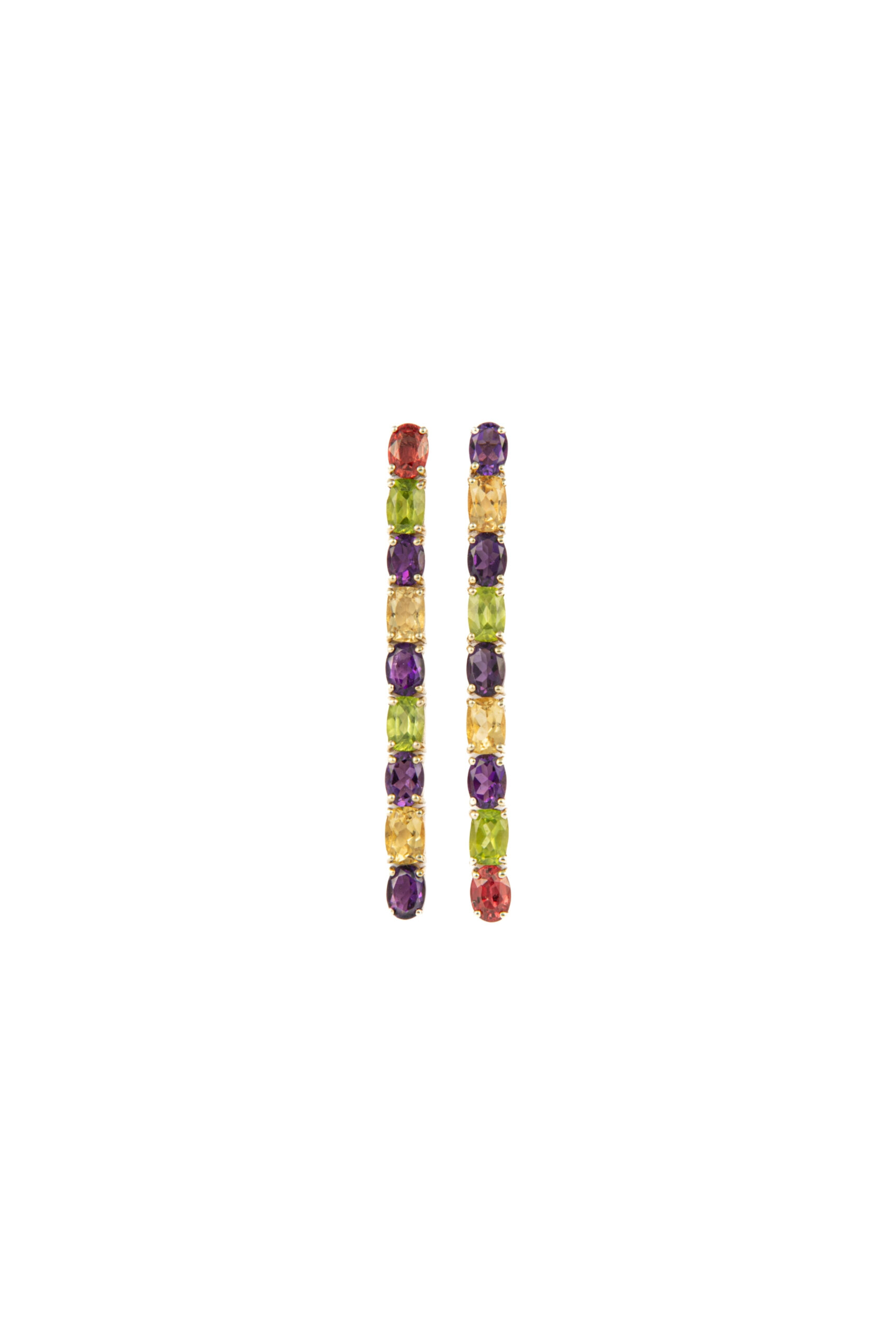 Orecchini in Oro Giallo 9k con Zaffiro 2,21 ct, Peridoto 3,72 ct, Ametista 6,11 ct e Citrino 3,77 ct