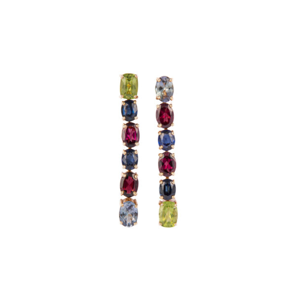 Orecchino in Oro Giallo 9k con Peridoto 1,98 ct, Zaffiro 2,55 ct, Granato 3,17 e Tanzanite 1,66 ct