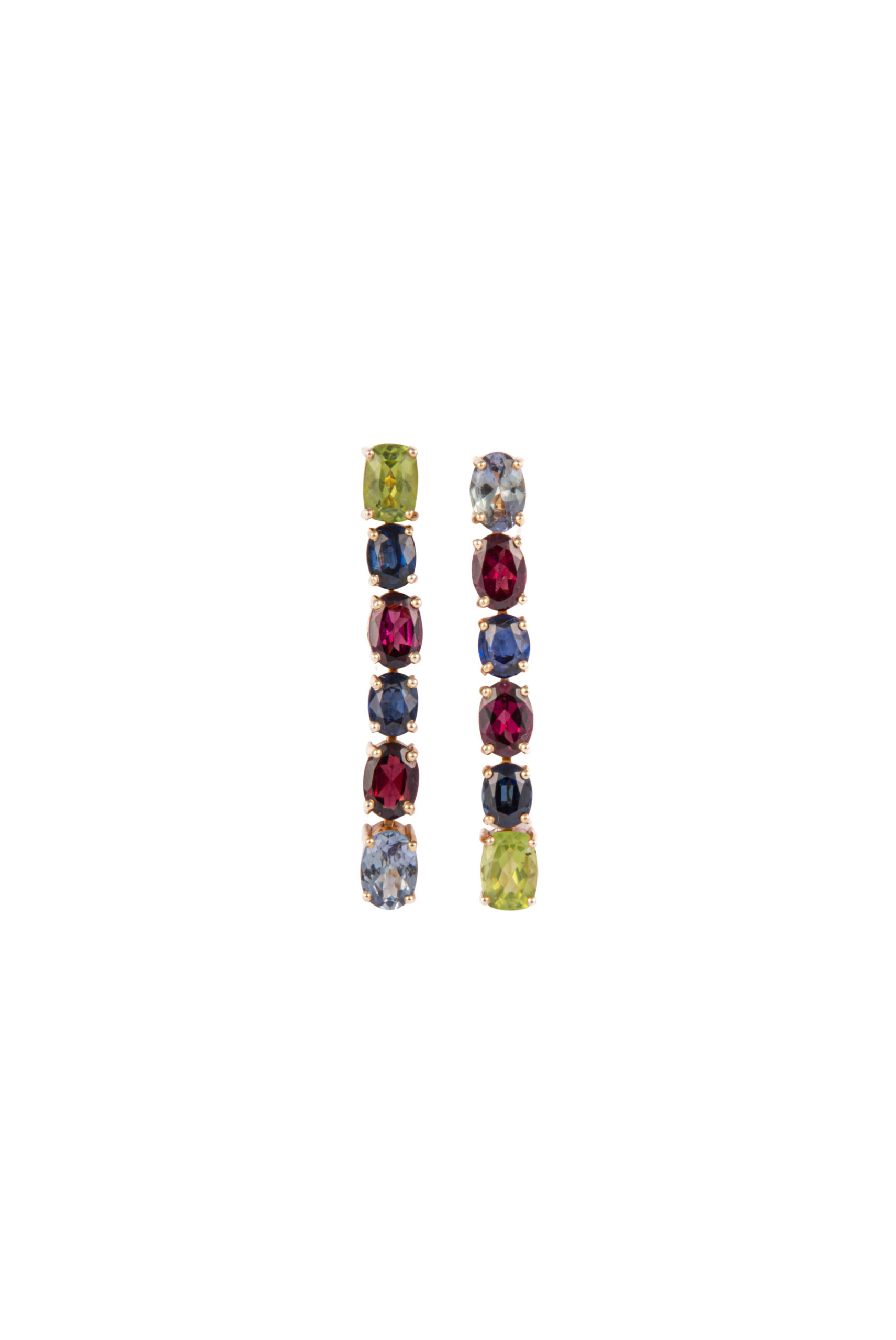 Orecchino in Oro Giallo 9k con Peridoto 1,98 ct, Zaffiro 2,55 ct, Granato 3,17 e Tanzanite 1,66 ct