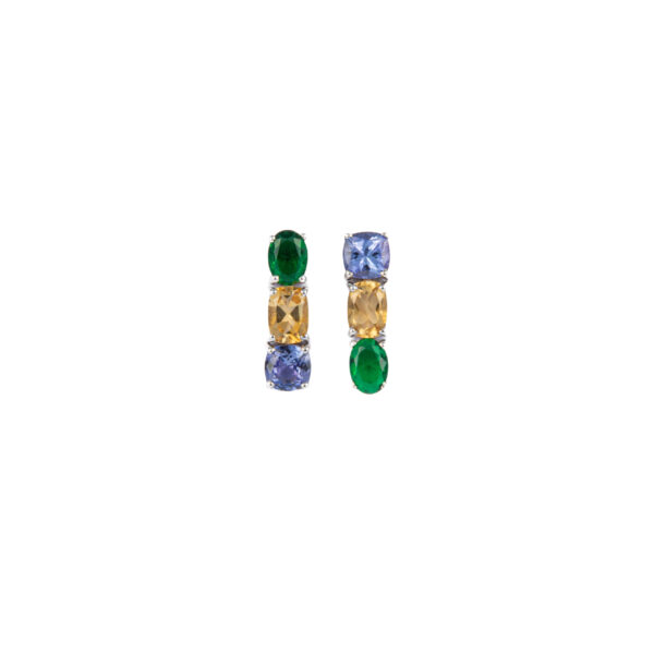 Orecchini in Oro Bianco 18k con Tsavorite 1,85 ct, Citrino 1,58 ct e Tanzanite 1,89 ct