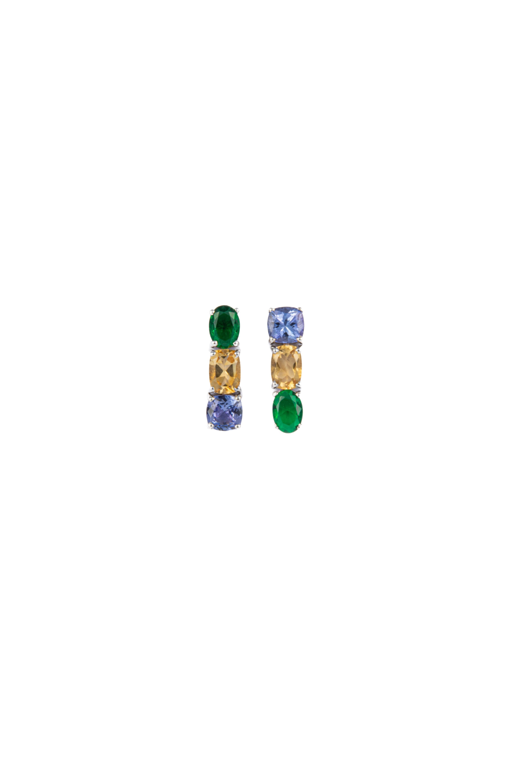 Orecchini in Oro Bianco 18k con Tsavorite 1,85 ct, Citrino 1,58 ct e Tanzanite 1,89 ct