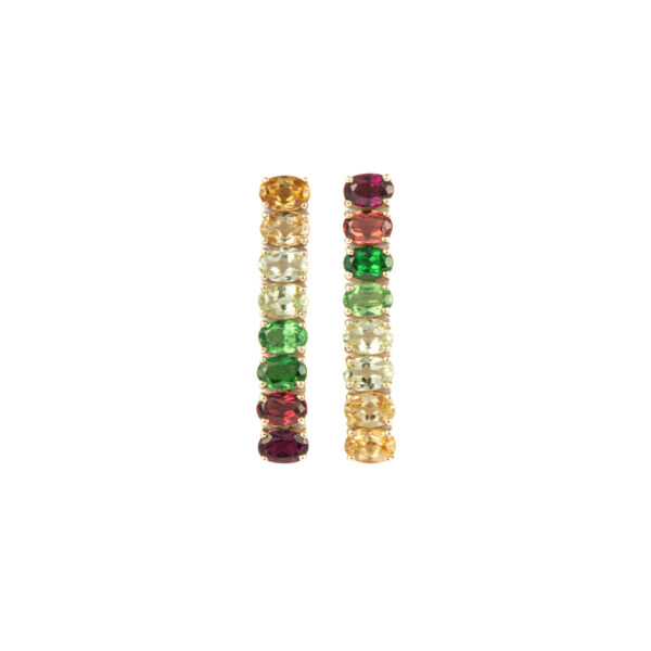 Orecchini in Oro Giallo 9k con Granato Mandarino 2,35 ct, Grossularia 2,35 ct, Tsavorite 2,35 ct e Rodolite 2,35 ct