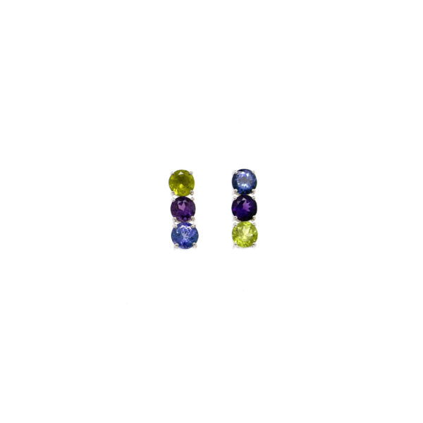 Orecchini in Oro Bianco 18k con Tanzanite 1,83ct, Ametista 1,34ct e Peridoto 1,75ct