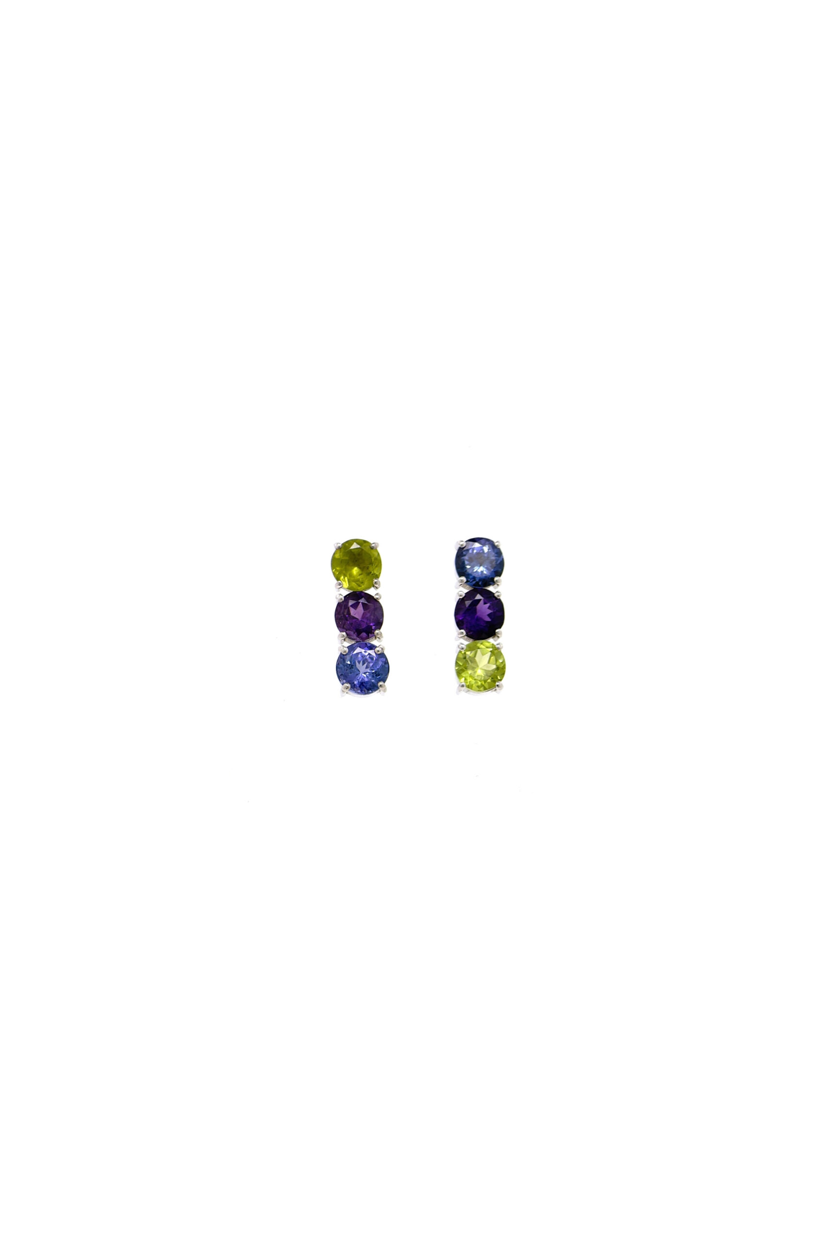 Orecchini in Oro Bianco 18k con Tanzanite 1,83ct, Ametista 1,34ct e Peridoto 1,75ct