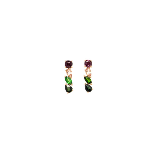 Orecchini in Oro Rosa 18k con Spinello 1,4ct, Tormalina 0,96ct, Tsavorite 1,03ct e Zaffiro Partycolor 1,53ct
