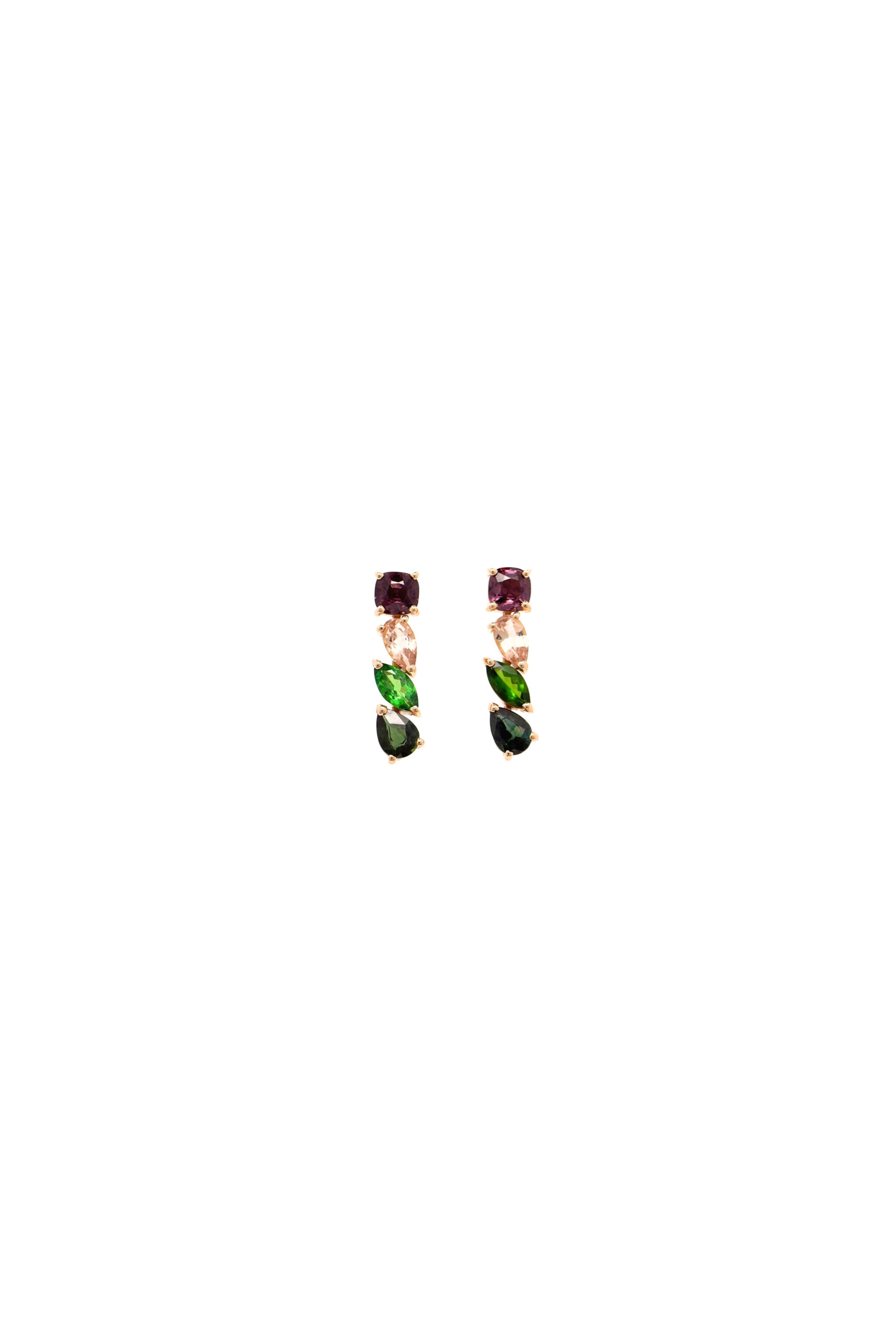 Orecchini in Oro Rosa 18k con Spinello 1,4ct, Tormalina 0,96ct, Tsavorite 1,03ct e Zaffiro Partycolor 1,53ct