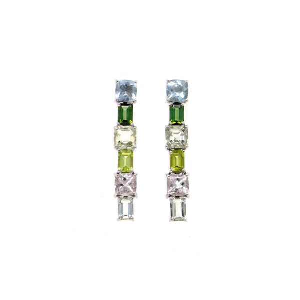 Orecchini in Oro Bianco 9k con Acquamarina 1,78ct Tormalina 5,25ct, Peridoto 1,33ct e Morganite 1,83ct