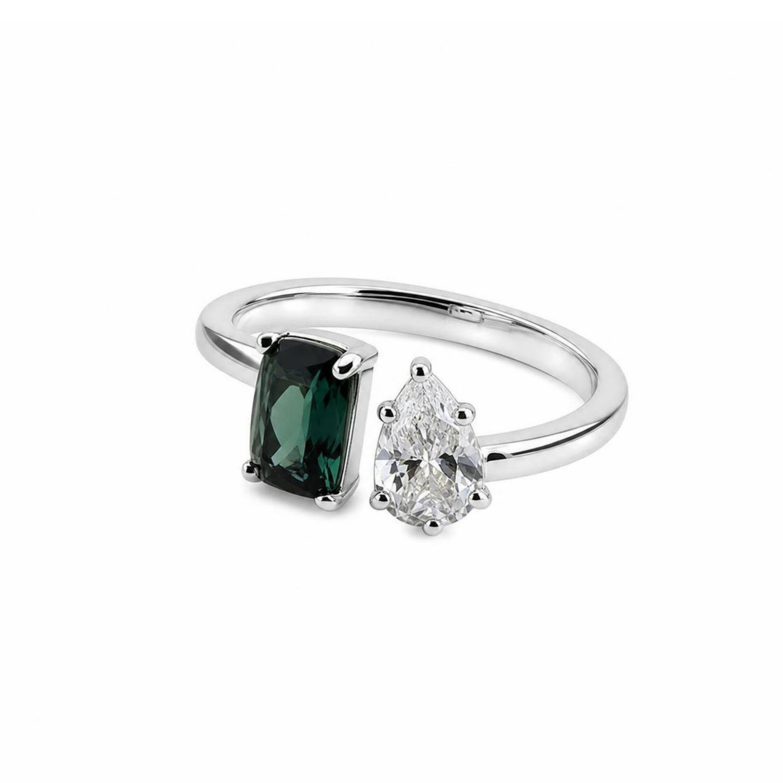 Anello in Platino con Tormalina indicolite 1,02ct e Zaffiro 0,93ct - immagine 2