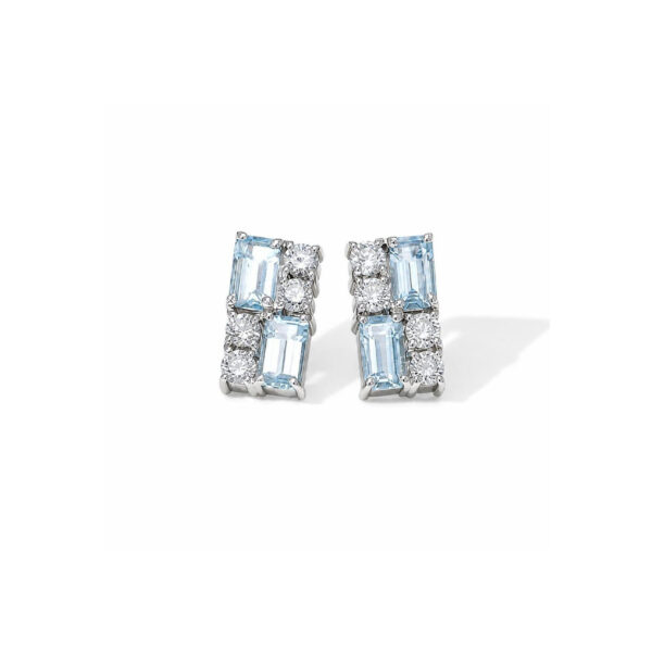 Orecchini a Lobo in Oro Bianco 9k con Acquamarina 1,08ct e Diamanti 0,43ct