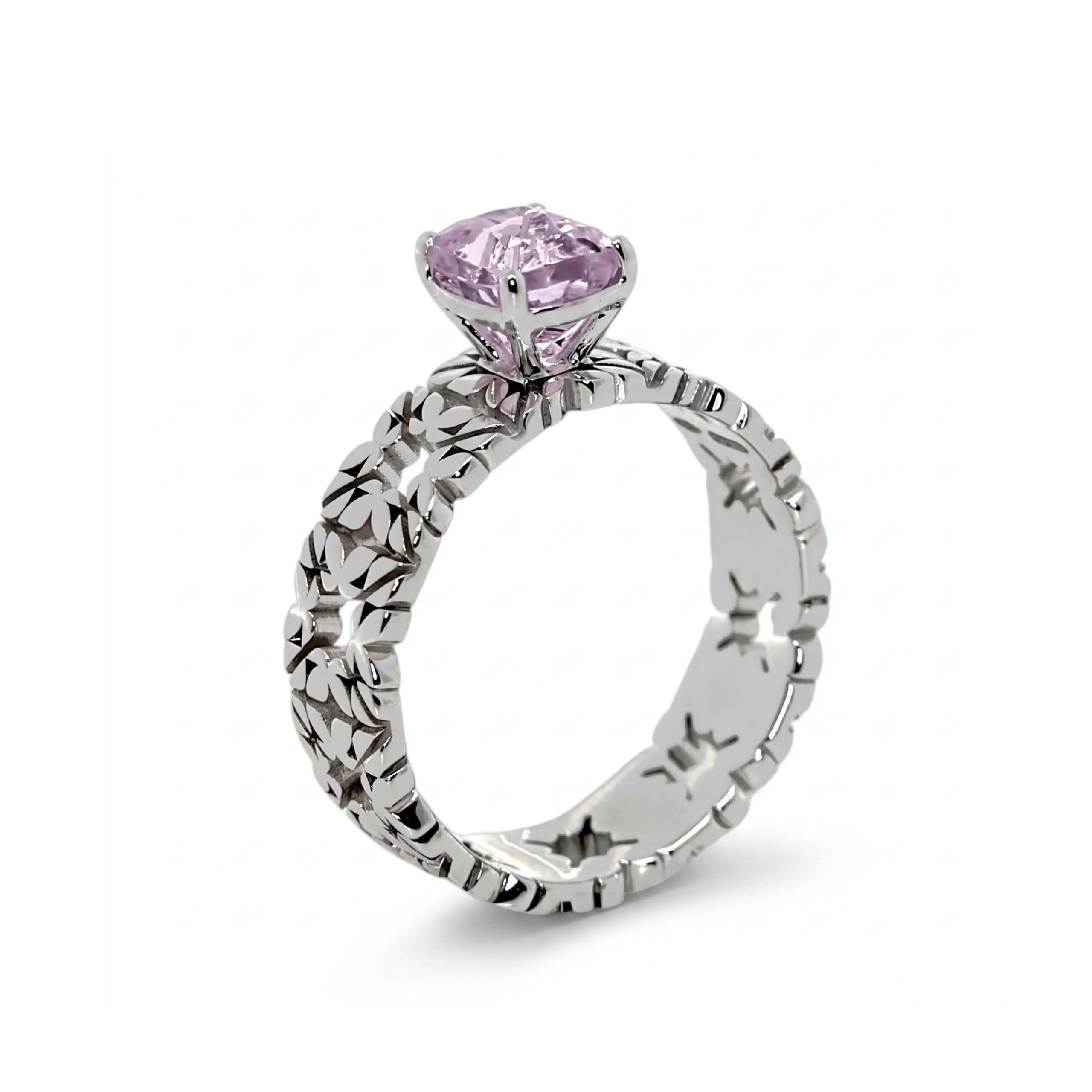 Solitario Monogram Cler in Oro Bianco 9k con Kunzite 1,38ct - immagine 2