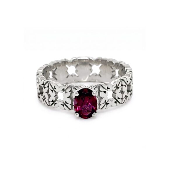 Solitario Monogram Cler in Oro Bianco 9k con Rodolite 0,98ct