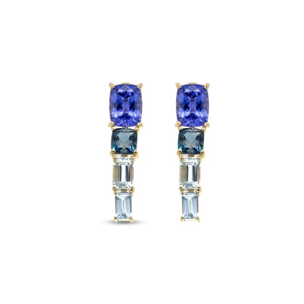 Orecchino in Oro Giallo 9k con Tanzanite 3,07ct , Topazio 1,55ct e Acquamarina 1,85ct